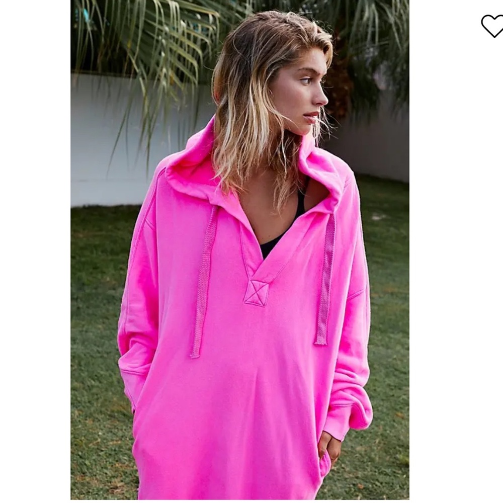 Free People Movement Spur of the Moment Solid Hoodie Dress Pink medium